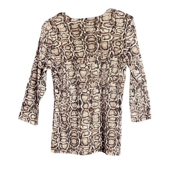 Liz Claiborne Snake Print Blouse Womens Medium Brown V Neck Business Chic - Picture 3 of 8